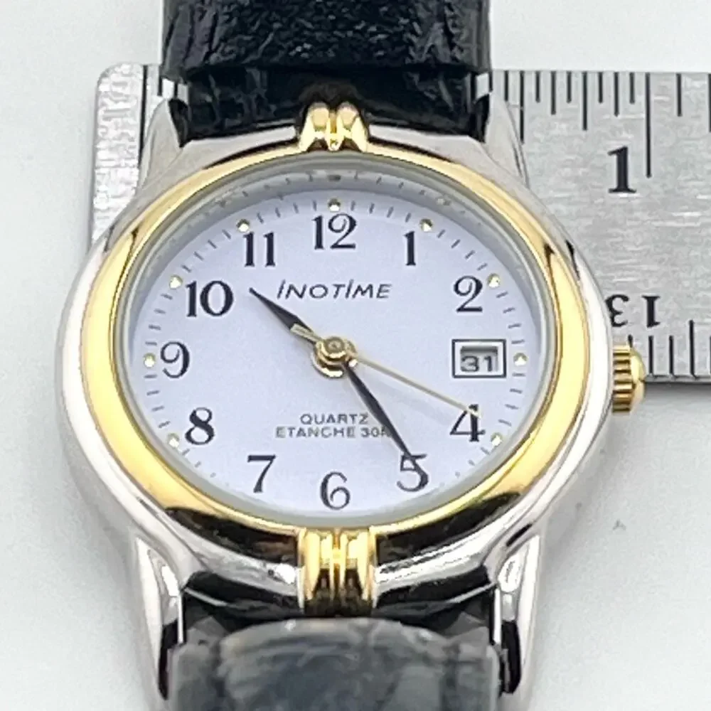 INOTIME vintage leather strap two tone ladies watch needs battery